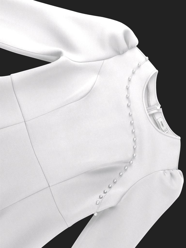 Plus Size Elegant White Long Sleeve Mermaid Dress with Mesh Layered Skirt