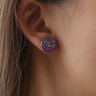 1 Pair Ear Stud Decorative Colorful Stainless Round Shaped Rhinestone Ear
