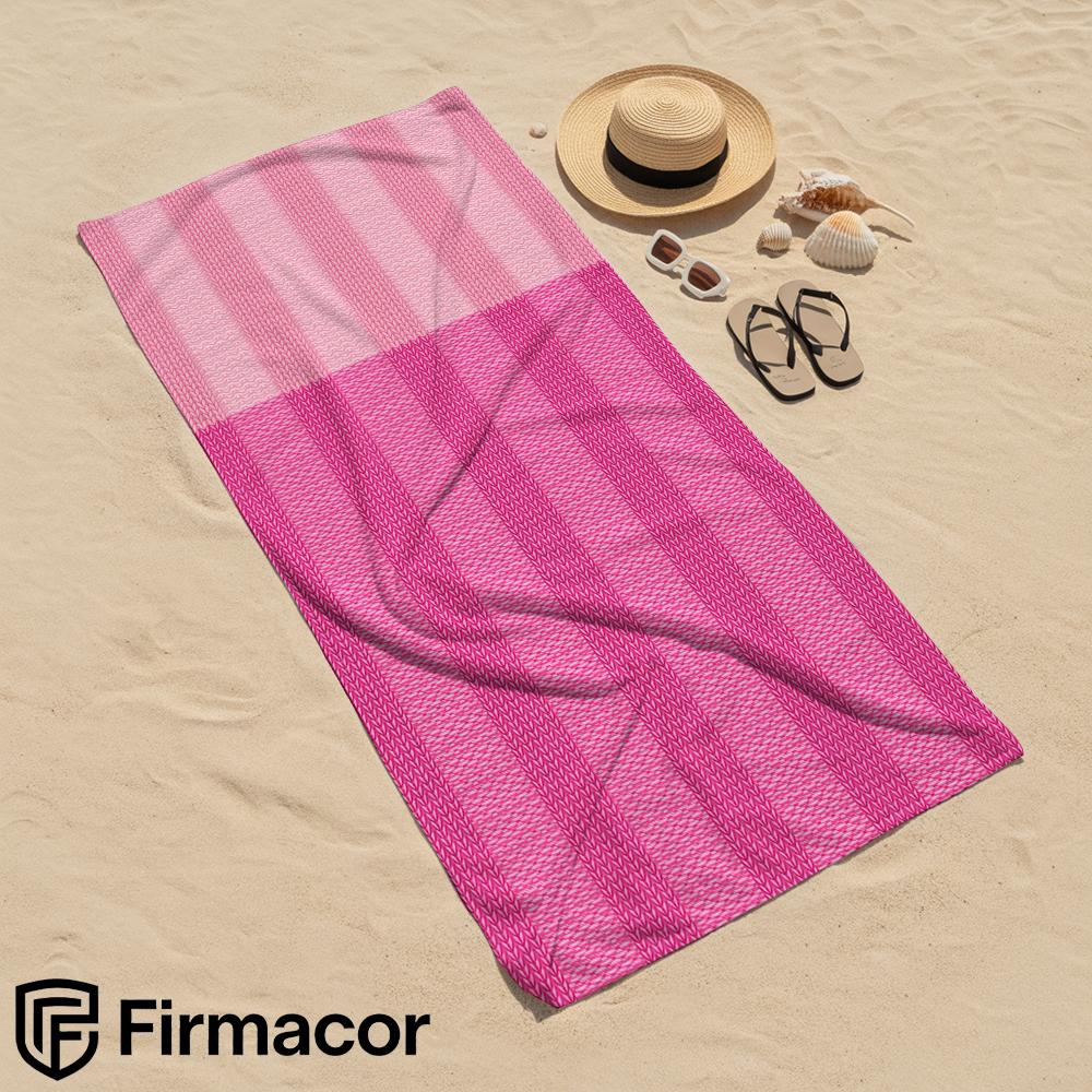 Two Tone Pink Knit Stripe Soft Portable Travel Towel Unisex Ultra Lightweight Microfiber Oversized Sand Quick Dry Beach Towel