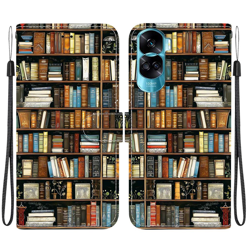 Handgefertigte PU-Leder-Flip-Hülle für Honor 90 Lite (CRT-NX1) Rutschfeste Stoßfeste Hülle mit Handschlaufe & Herz/Rose Katze Designs