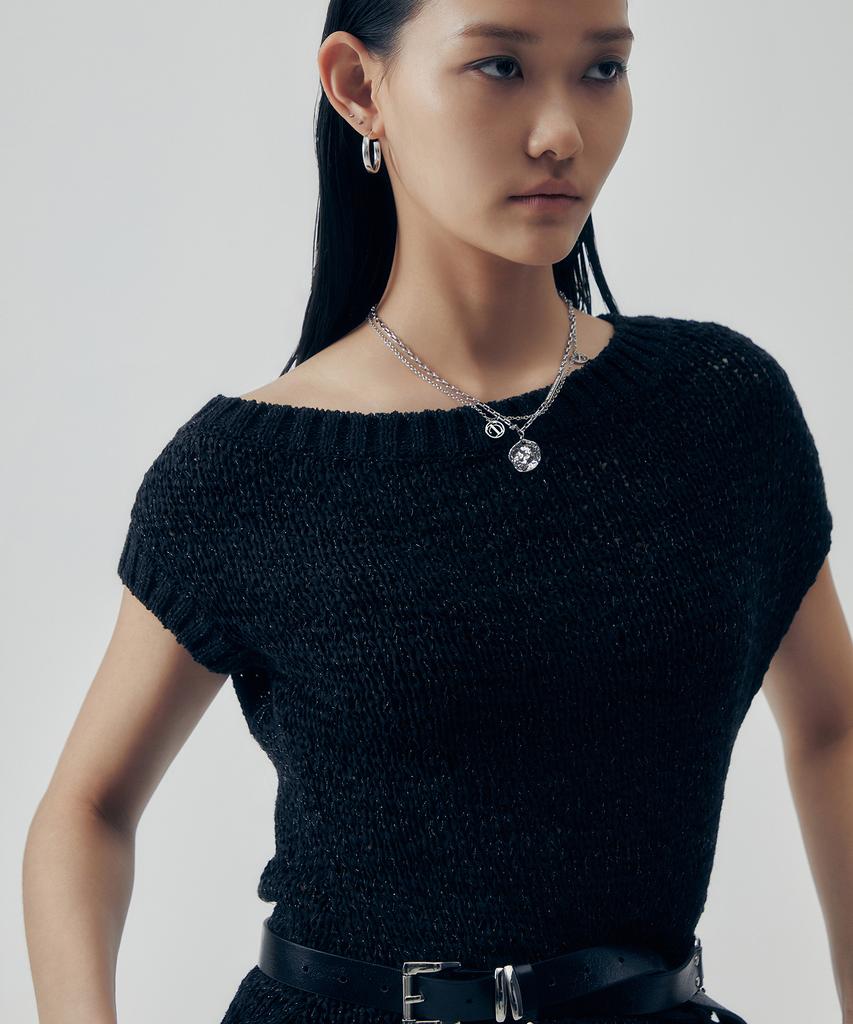 Teulimingbeodeu Slit Tassel Knit [ Black ]