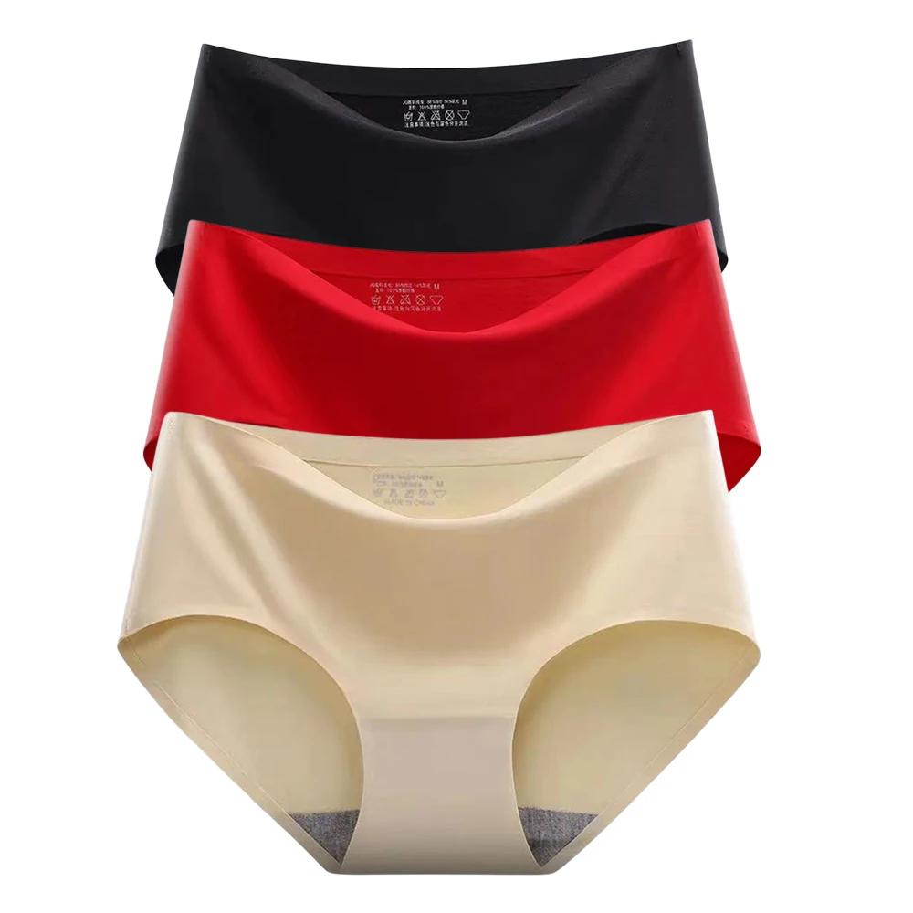 3Pcs Invisible Painties Women Seamless Briefs Ladies Solid Color Ultra-thin Underwear Girls Plus Size Panty M-XXL