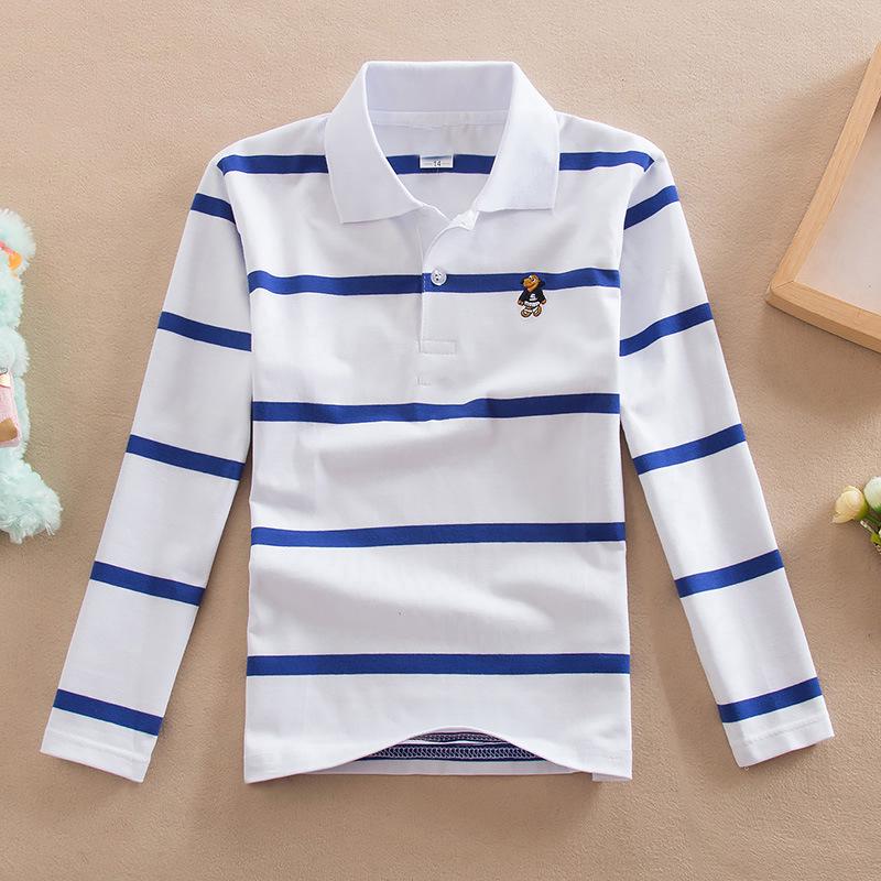 Boys' Korean Style Striped Long-Sleeve Polo Shirt with Turn-Down Collar (Sizes 100-170 cm) - Autumn & Spring Wear