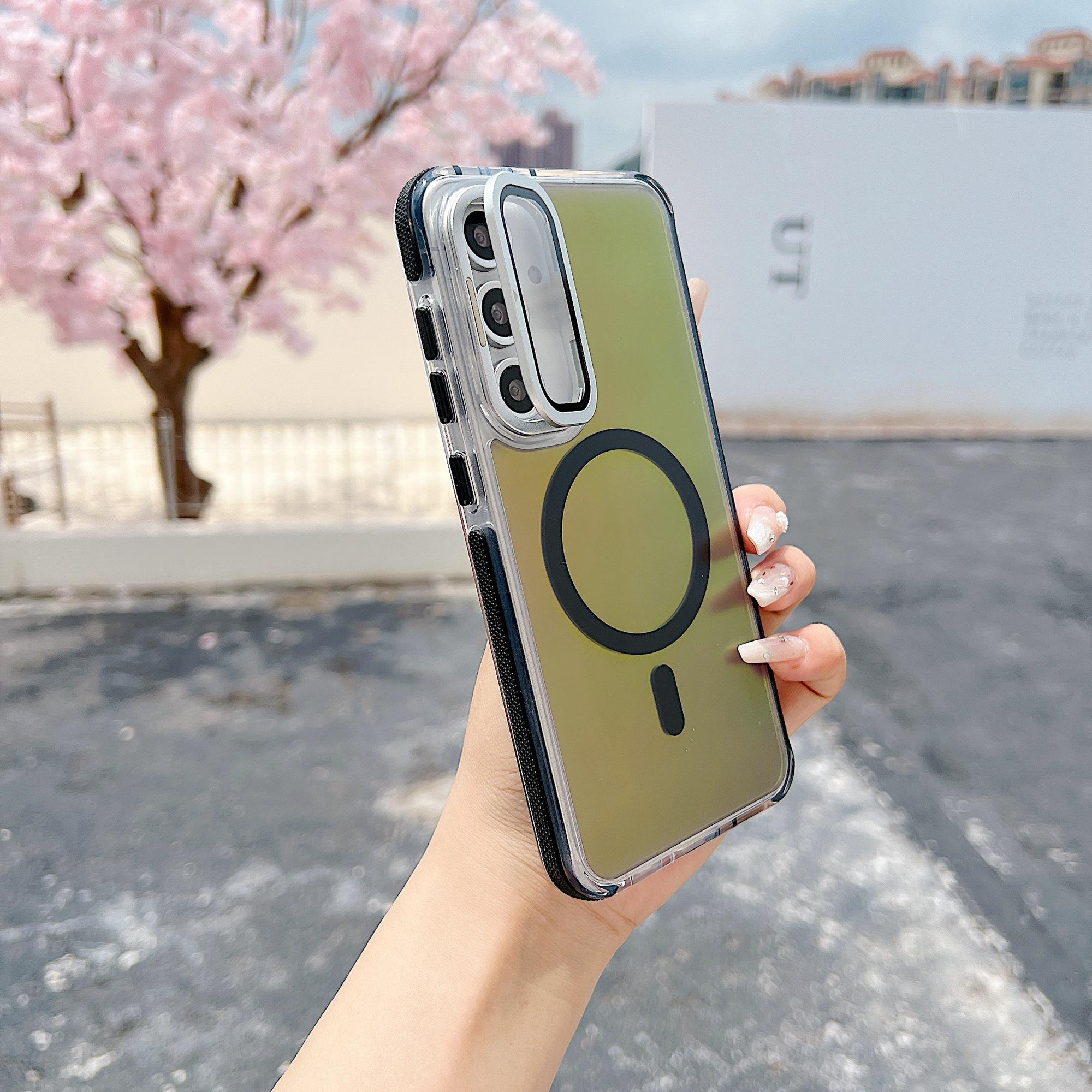 

Магнитный чехол для Samsung Galaxy A55 5G, ТПУ акриловая задняя крышка для телефона с защитной пленкой для объектива и подставкой Black