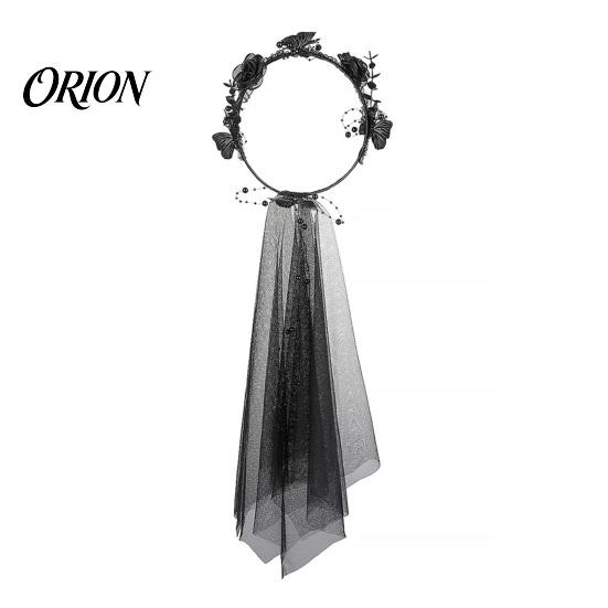 Spooky Halloween Hair Accessory Dark Rose Black Butterfly Veil Headband, Hoop with Beaded Mesh Long Headband Tulle for Ghost Bride Cosplay Photo Shoot One Size 1pc