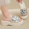 Fashion Big Crystal Chunky Platform Wedge Sandals Women Summer 2025 Thick Bottom Shiny Gem Slides Woman Slip On Mules Sandalias De Mujer