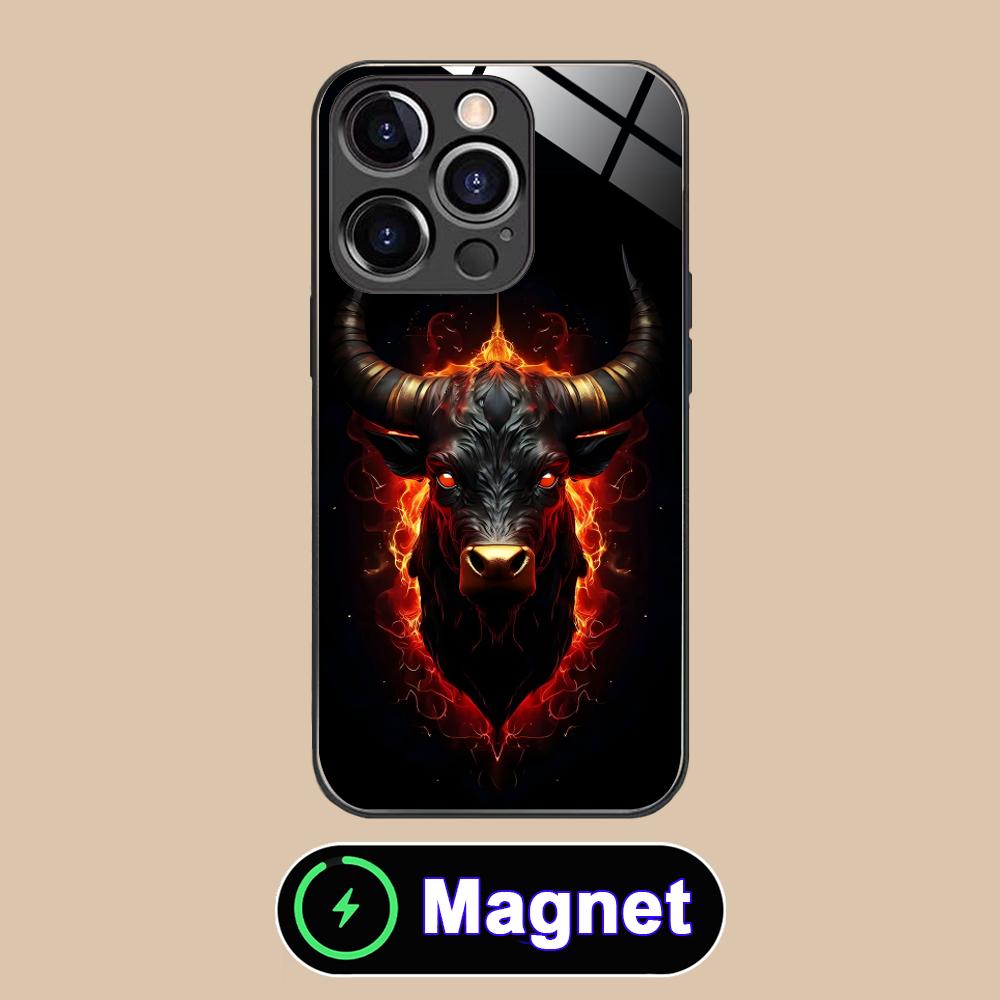 

Bull Head Phone Case for iPhone 17 16 15 14 13 12 11 Air Pro Max Plus Mini Glass MagSafe Cover iPhone 11 Pro Max