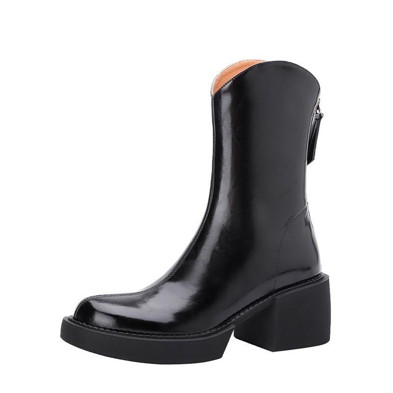 Genuine Leather Chunky Heels Ankle Boots Women Platform Shoes Autumn Winter Ladies Black Chelsea Short Boots Shoes Bottine Femme