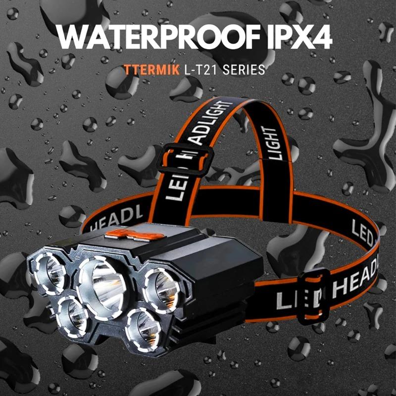 USB Rechargeable LED Headlamp 5 Lamp Beads 4 Modes Built-in Rechargeable Lithium Battery Lightweight Headlight Elastic Headband