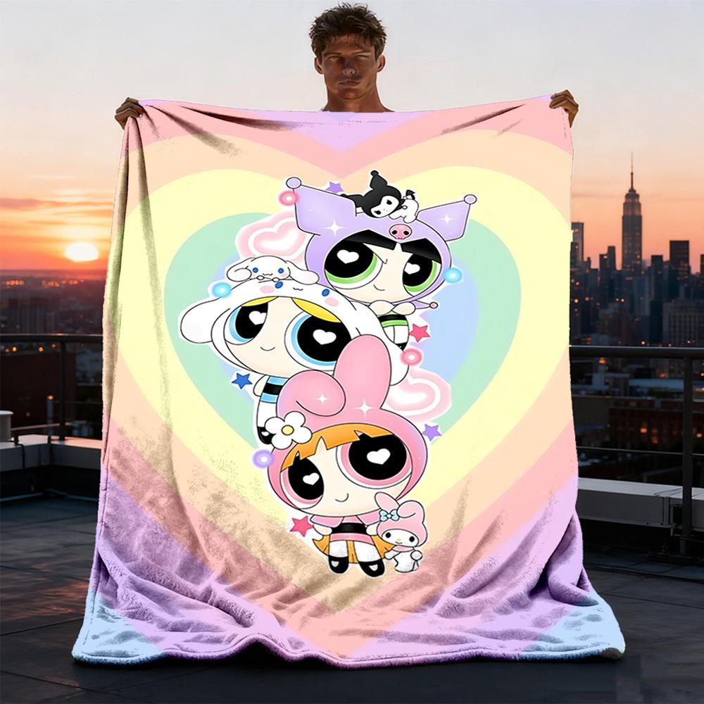 1pc Powerpuff Girls Outdoor Flannel Throw Blanket Soft, Lightweight & Warm for Sofa, Office