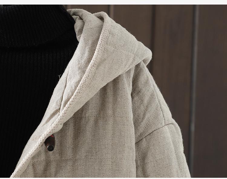 2025 Winter Quilted Retro Horn Button Cotton Linen Jacket