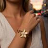 Stainless Steel Asymmetric Flower Butterfly Open Cuff Bangles for Women Gold Plated Metal Floral Bracelets Waterproof Jewelry