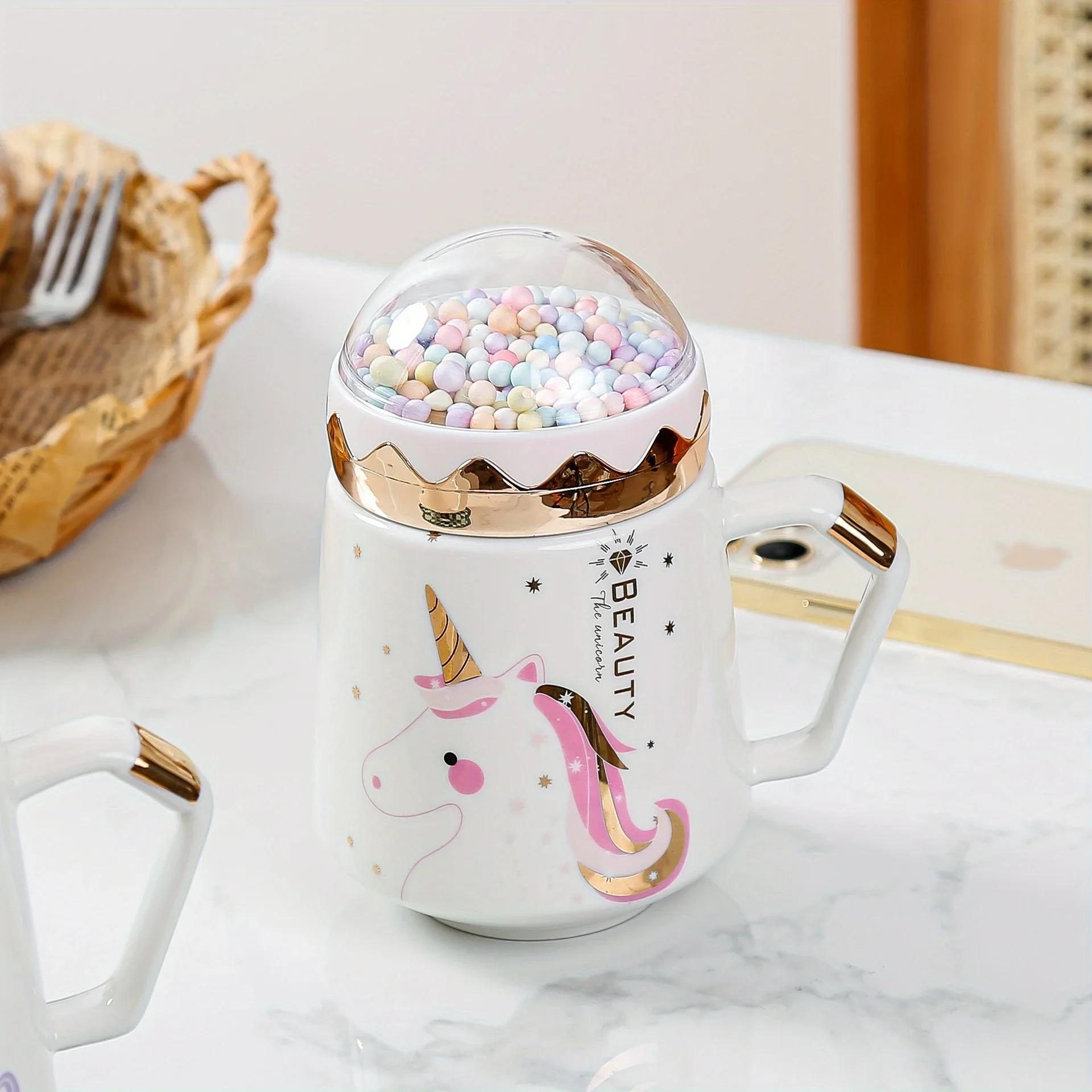 

Кружка в виде единорога, креативная керамическая чашка для кофе, чая, молока, завтрака, чашка с крышкой 13.5OZ-16.9OZ