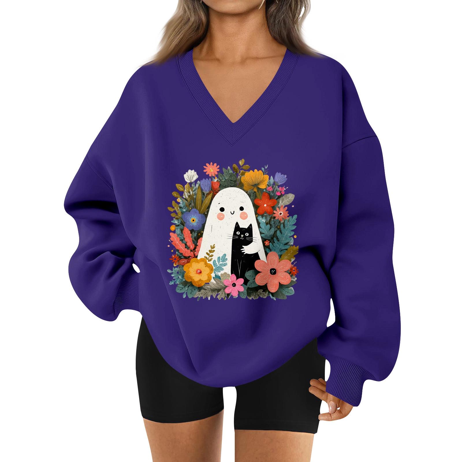 

Женский спортивный свитшот с V-образным вырезом, приспущенным плечом и принтом на Хэллоуин XXL