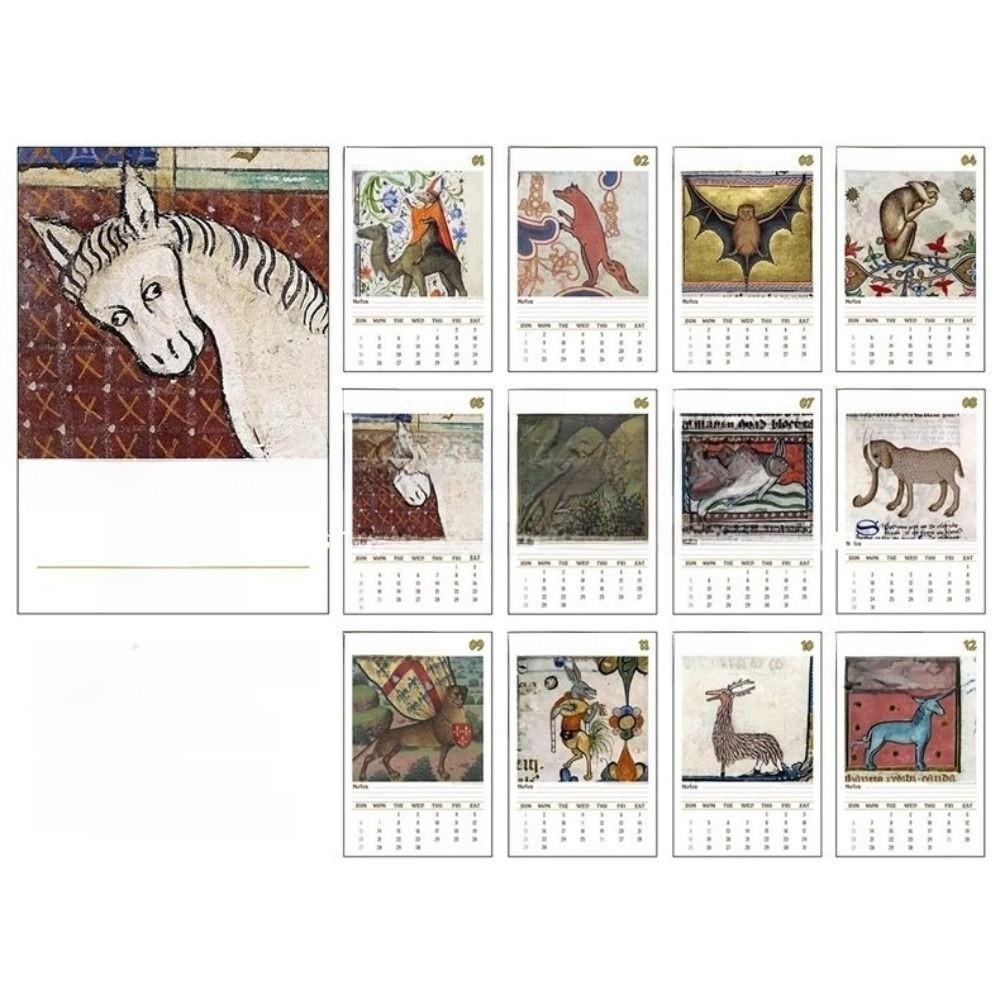 Daily Weekly Monthly Wall Calendar Medieval Horse Painting 12 Month Planner  For Bedroom