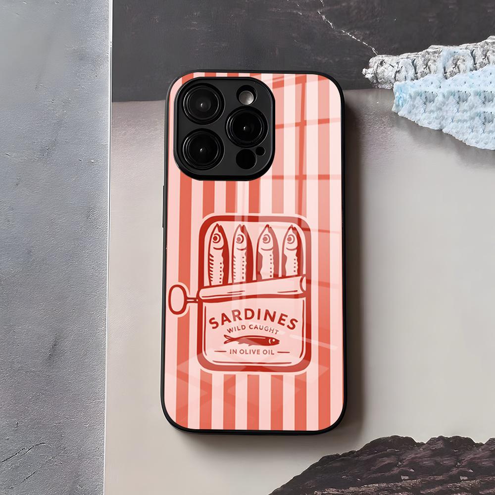 

Sardine Can Maple Phone Case For IPhone 17 Air 16 E Pro Max 15 14 13 Mini 12 Pro 11 Max Plus Black Glass Cover iPhone17ProMax