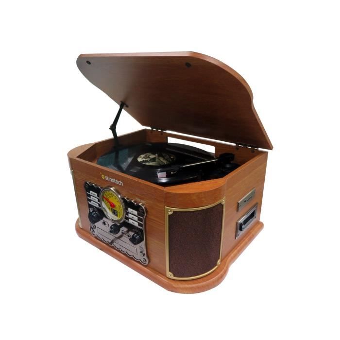 Platine Vinyle SUNSTECH PXRC52CDWD - Bois - Lecteur CD/MP3 - Radio - Enregistreur Numérique - Cassette - USB