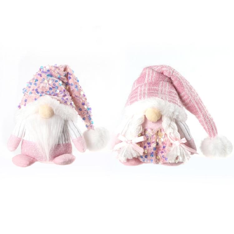 Pink Dwarfs Christmas Decorationtoy With Sequined Hat/Dress,Embroidered Detail, Plushie Feel Mini Plushie Toy