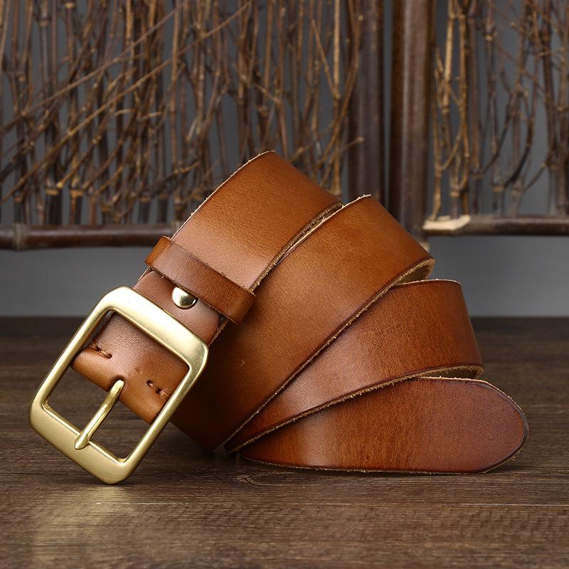 3.8CM Italian Vintage Top Grain Cowhide Pin Buckle Belt - Men's Genuine Leather Casual Waist Accessory