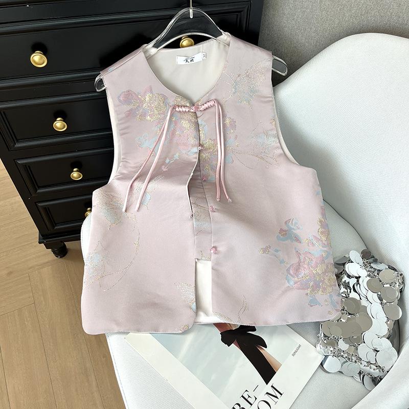 

бронзовый жаккардовый жилет новый ретро высококлассный нежный темперамент многослойный топ XXXL [Recommended 138-75kg] розовый