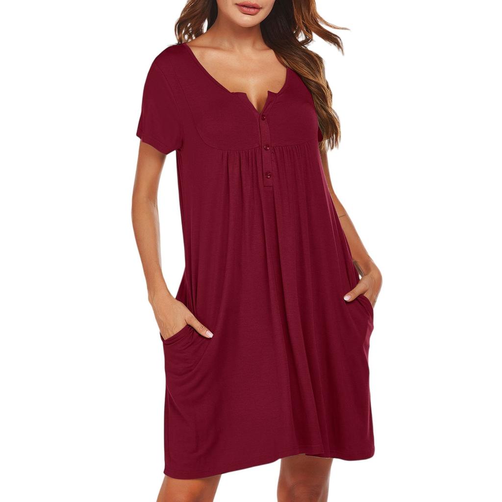 Short Sleeved Pajamas V-neck Soft And Comfortable Button Folding Pajamas Home Clothes Short Pajamas Dress