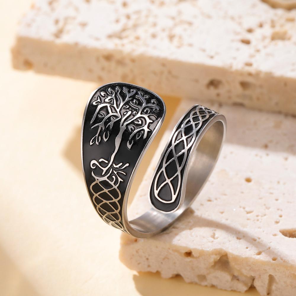 Dawapara Norse Yggdrasil Ring Tree of Life Adjustable Ring Celtics Knot Good Luck Symbol Stainless Steel Jewelry