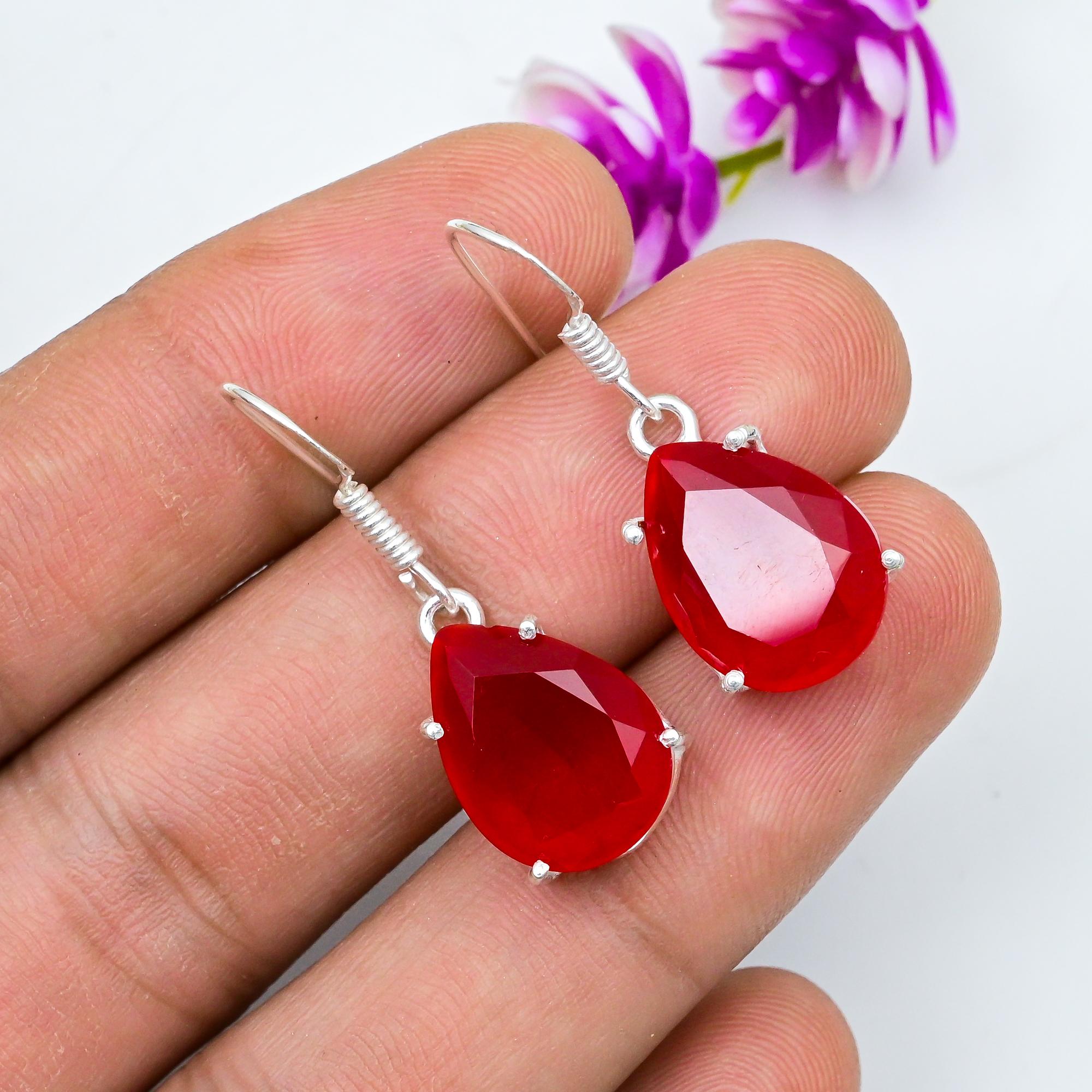

Рубиновые серьги, драгоценные камни, серьги ручной работы из цельного серебра 925 пробы, ювелирные изделия последнего дизайна 1.53 Inches красный