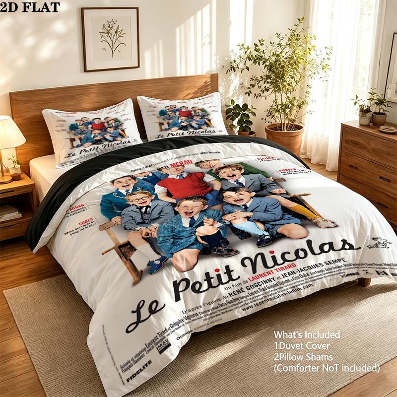Le Petit Nicolas Pattern Bedding uilt Set uilt Cover Pillowcase Home Decoration Birthday Gift (1 * duvet cover + 2 * pillowcase without core)