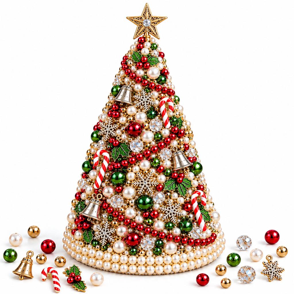 Weihnachten Halloween DIY Perlenbaum-Set Tischdeko Kleines Handwerk Weihnachtsbaum-Herstellungsset Festliche Perlenkunst Bastelzubehör