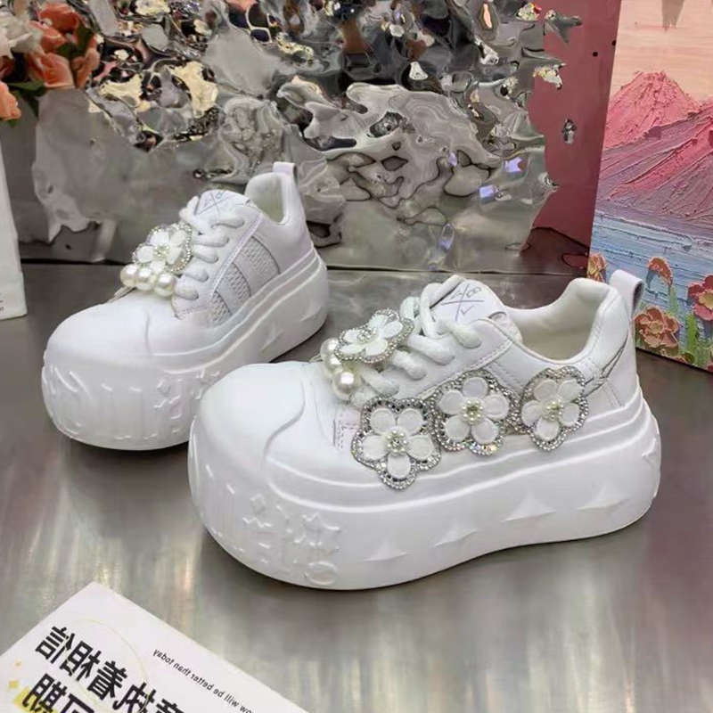 

Popular ugly cute big head muffin platform bread shoes women s mesh breathable little white shoes versatile height-increasing sports and leisure shoes 35 білий