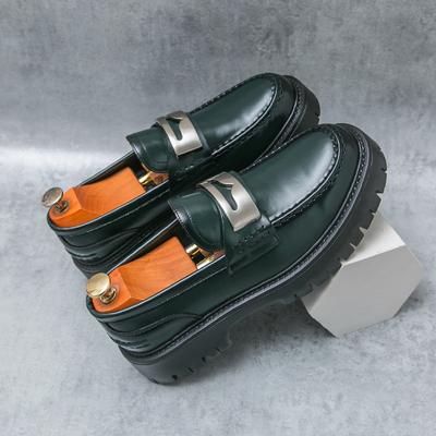 Fashion Fashionable Men's Spring Classic Green Thick Sole Lefu Shoes Brand Men's Comfortable Anti Slip Round Head Formal Leather Shoes
