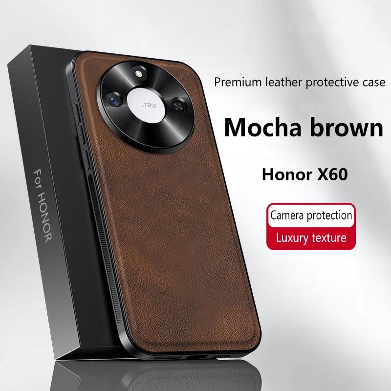 For Honor X60 Case Magnetic Elegant Leather Wear-Resistant Lens Fully Covered Non-Slip Grip Edge Cover Shell
