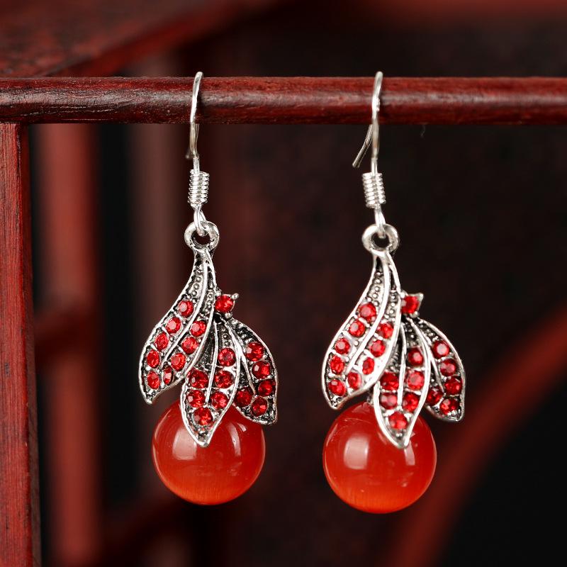 BLINGBAY Kvinners Øredobber Retro Etnisk Stil Agat Øredobber Kvinners Lange Dusker Temperament Katteøye Øredobber Antikk Stil Enkle Øredobber