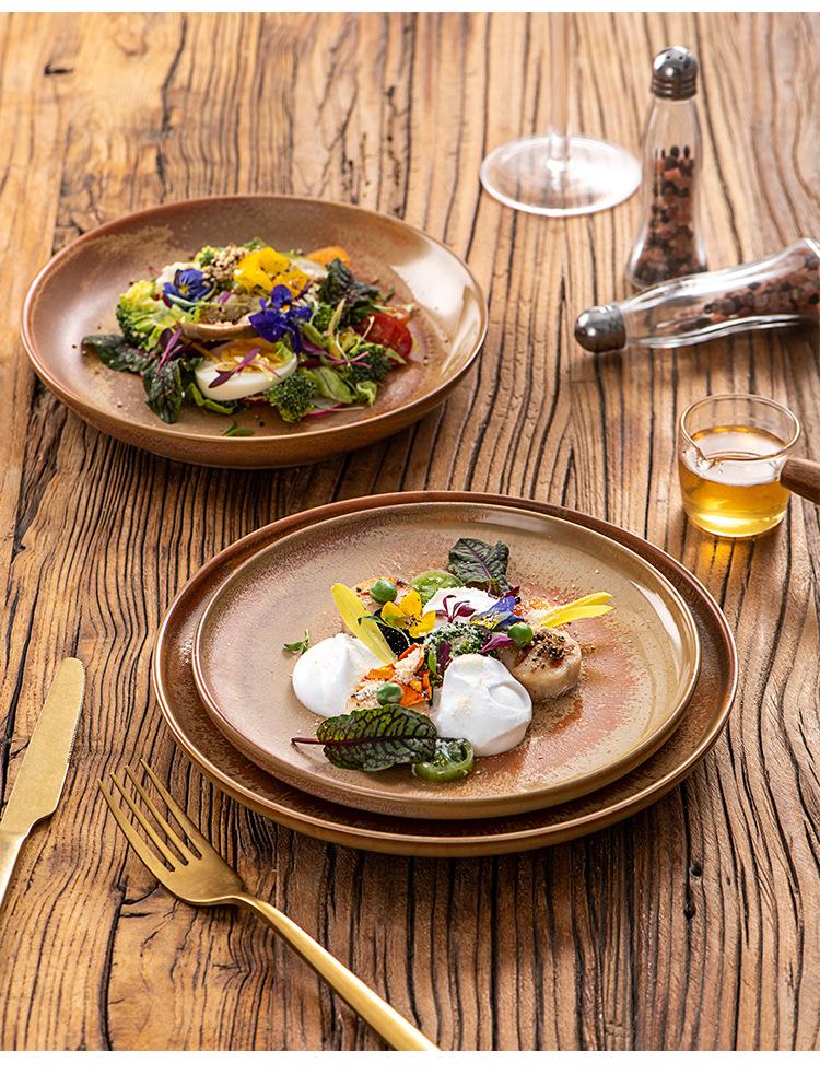 Nordic Style Wood-Fired Ceramic Dinner Plate - Retro Western Steak & Pasta Plate