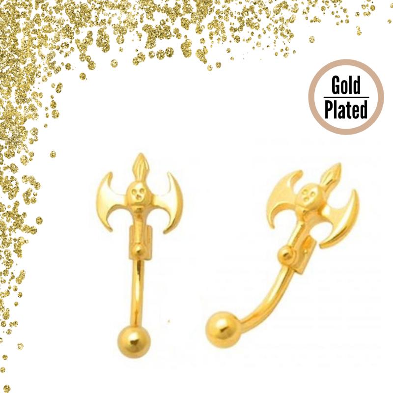 KODY PIERCING 18k Gold Plated Double Devil's Axe Eyebrow Piercing with Ball - Quality Piercing