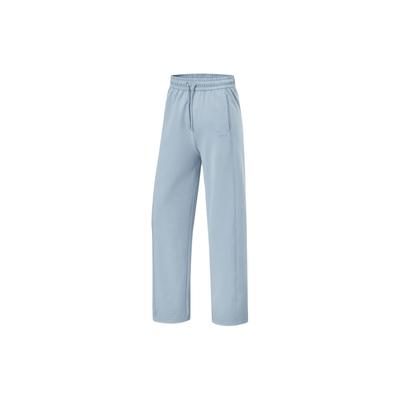 Li Ning Fitness Series Solid Color Casual Elastic Waist Straight Loose Pants Knitted Sports Pants Women Bottoms Light-Gray-Blue AKLU692-3