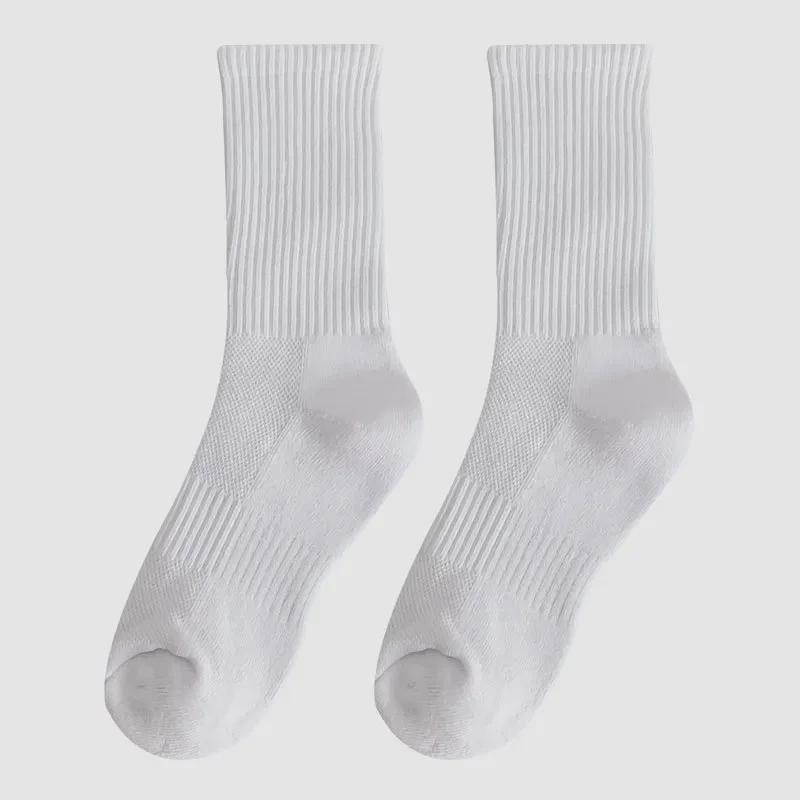 Unisex Black Terry Cotton Mid-Length Thick Warm Sports Socks for Autumn & Winter