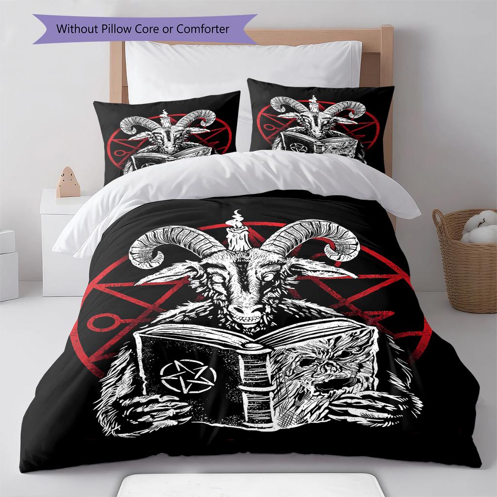 Baphomet Pattern Bedding,Quilt Set Quilt Cover Pillowcase Home Birthday Gift (1 * Duvet Cover + 2 * Pillowcase, Without Core)