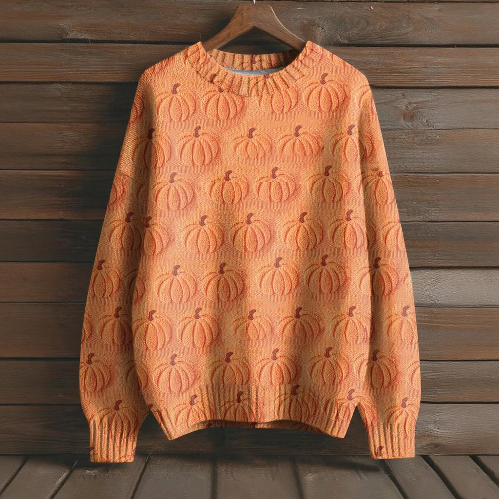 Men's Long Sleeve Pullover Sweater Casual Halloween Print Knit Oversized Sweater