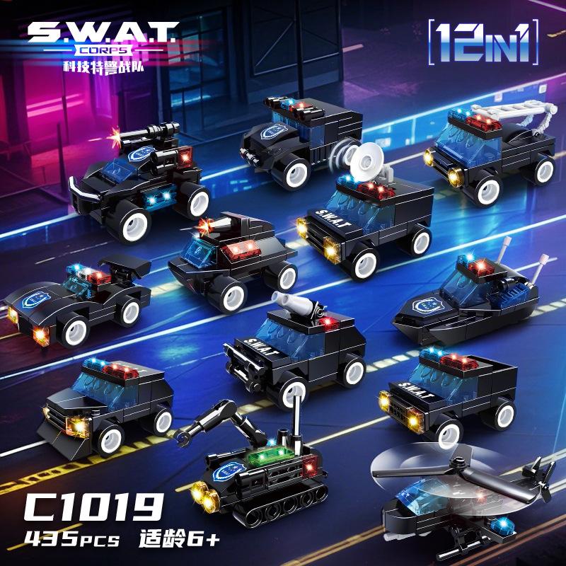 Woma Building Blocks Technology SWAT Squad Off-Road Armored Vehicle Patrol Police Car Toy Model Assemble Small Pieces See details below