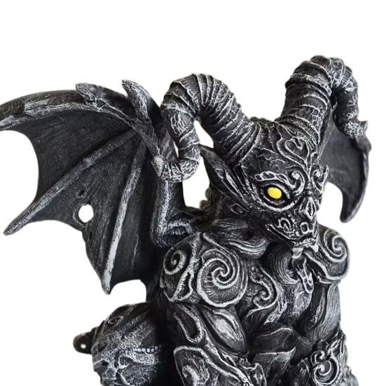 Winged Gargoyle Statue Gothic Indoor Outdoor Guardian Sculpture Scary Resin Sitting Gargoyle Figurine for Garden Lawn Backyard Halloween Office Home
