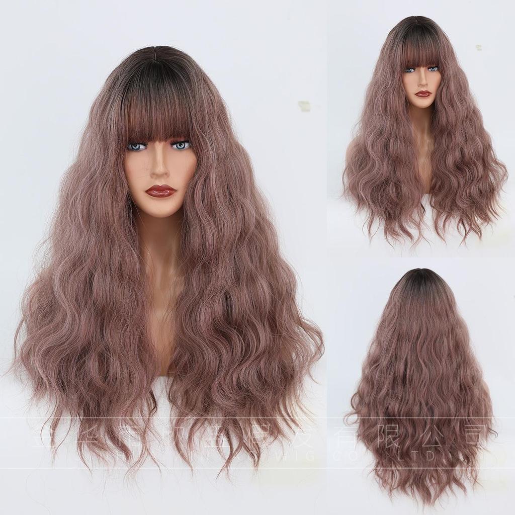 Women's 68cm Wig Simulated Hair Long Curly Hair Black and Gold Hair Rose Hair Net Full Head Cover Headwear Beauty Decoration Wig