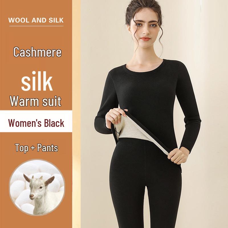 

2025 Кашемірово-шовковий теплий комплект термобілизни: Чоловічий та жіночий вовняний базовий шар для осені/зими XL