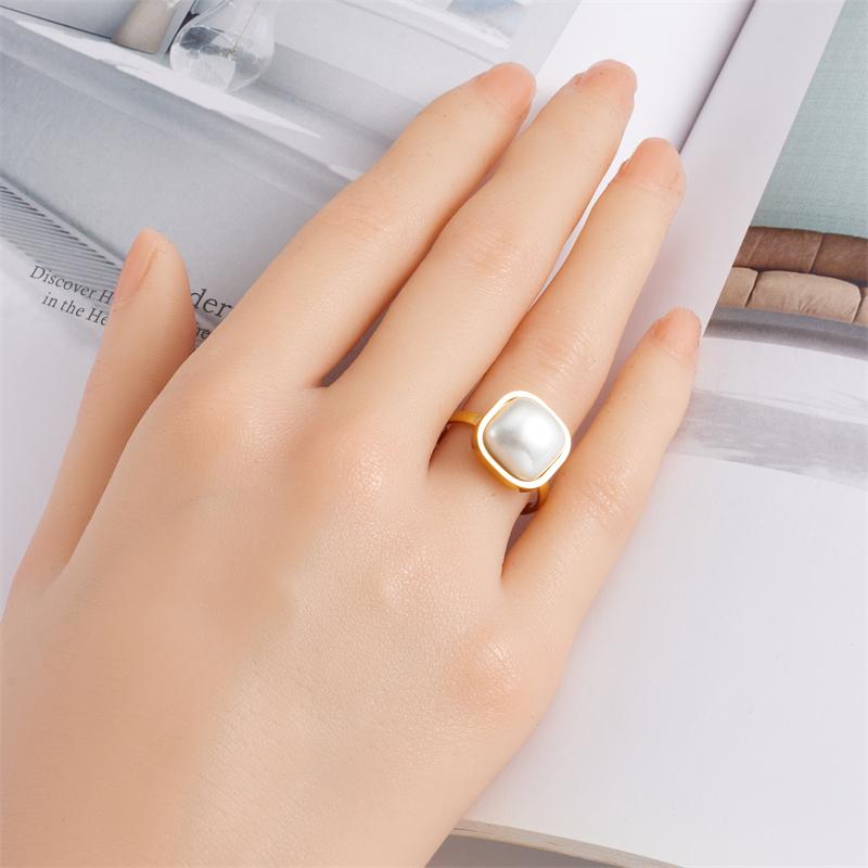 DIEYURO 316L Stainless Steel Square Pearl Adjustable Ring For Women Girl Fashion New Finger Ring Jewelry Gift Party anillos