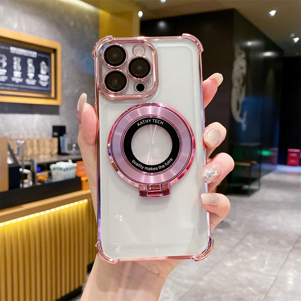 Magnetic Stand Transparent Plating Phone Case For iPhone 17 16 15 Pro Max 14 13 12 11 X XR XS 7 8 Plus SE Armour Protector Cover