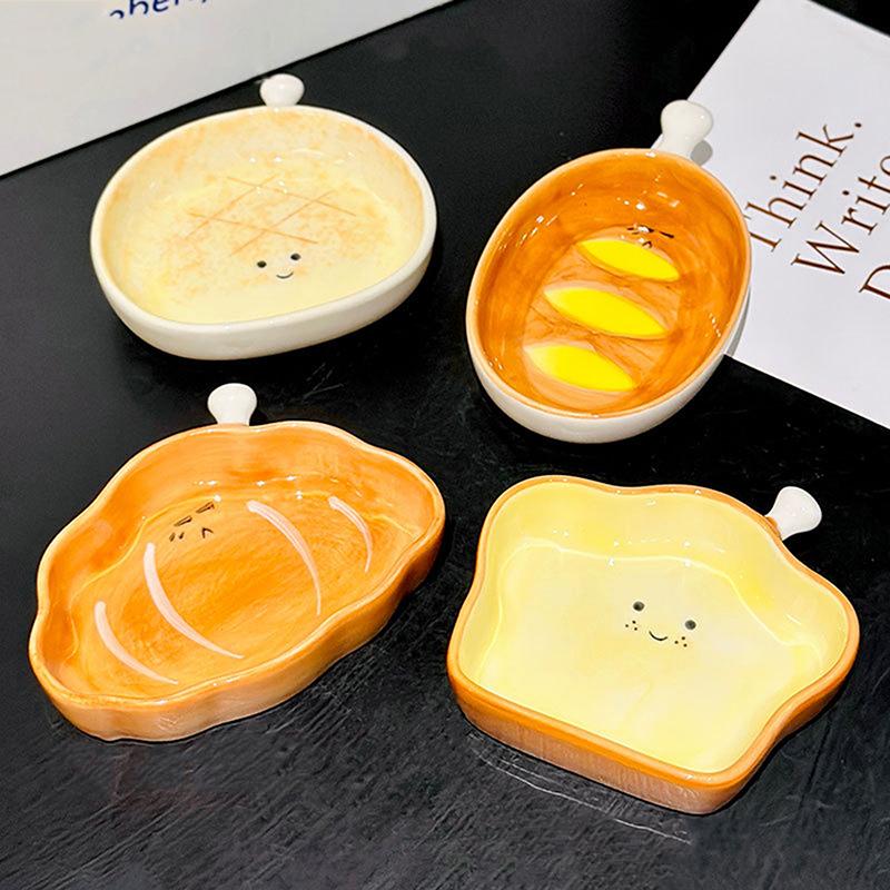 Ceramic Bread Plate Cute Croissant Pattern Dessert Plate Home Creative Plate Ceramic Seasoning Plate Dipping Plate