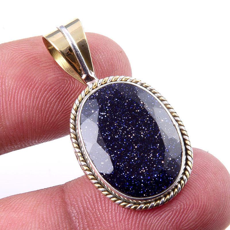 

Natural Blue Sunstone 925 Solid Sterling Silver Gift TwoTone Pendant 1.25 N9d76