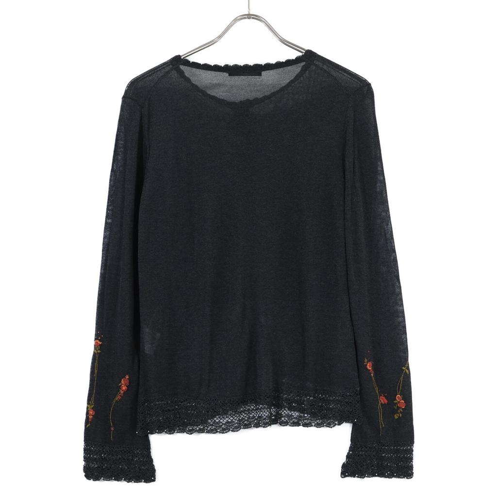 INGEBORG Flower embroidery glitter knit ensemble/ tops L Charcoal grayUsed