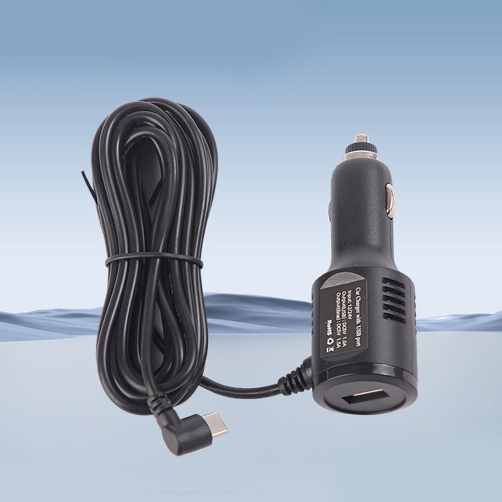 Intelligent USB Vehicle Charger 340cm Angled USB C Cord 5V1A Output Short Circuit Protections Compatible for 12V 24V Car