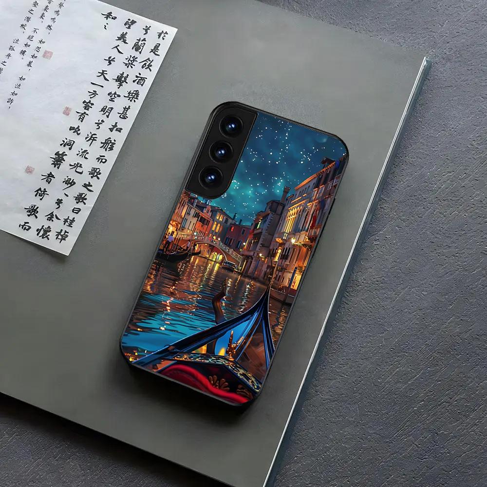 Water City Venice Phone Case For Samsung S24, S25 22,30,,Note20,Ultra,Lite,Ultra,5G,Plus,FE Black Cover